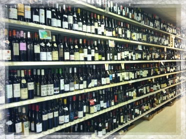 Wines on store shelf.